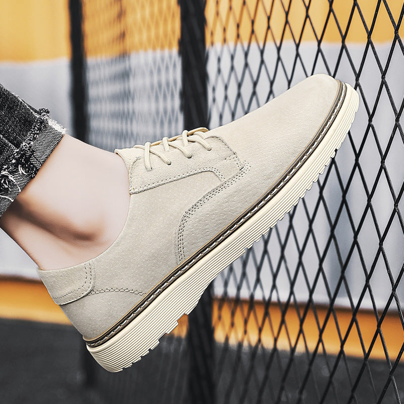 Men's Round Toe Leather Casual Shoes with Front Laces Work Boots Breathable Flat Heel Single Shoes Men's Shoes - V.I.P Digital Presence