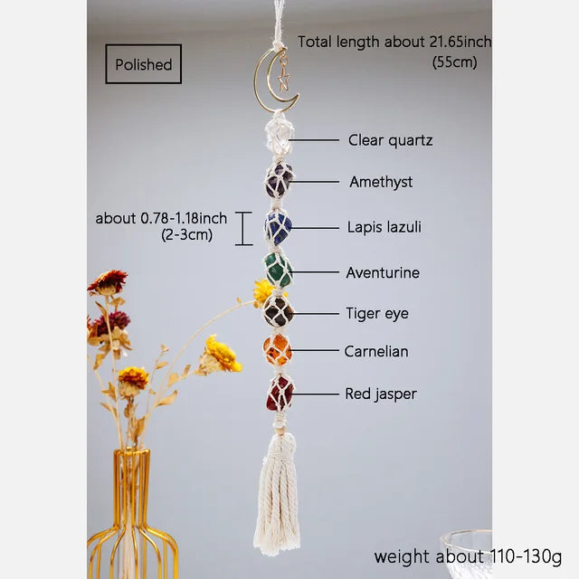 Natural Crystal Seven Color Gemstone White Rope Mesh Bag Hand woven Car Hanging Polishing Gemstone Jewelry Pendant - V.I.P Digital Presence