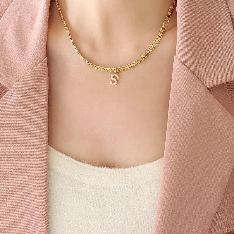 Brass Inlaid Zircon Letter Pendant Necklace - V.I.P Digital Presence
