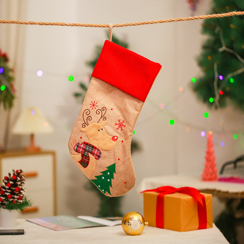 Christmas Decoration Linen Red Bordered Old Man Snowman Christmas Socks Christmas Gift Bag Candy Socks - V.I.P Digital Presence