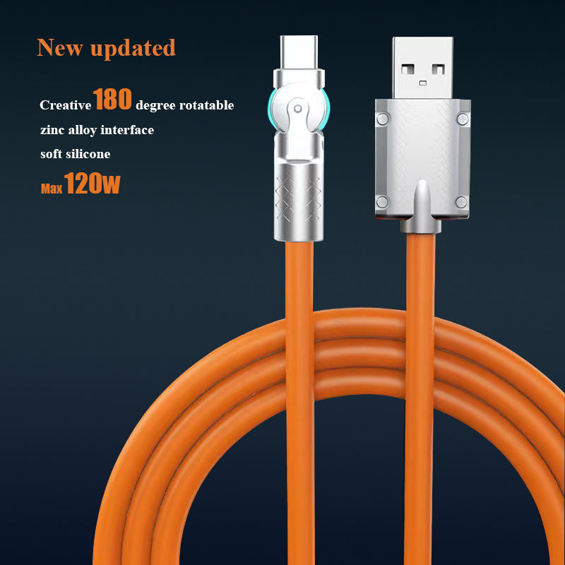 El nuevo cable de datos giratorio tipo C con carga súper rápida es compatible con teléfonos móviles Huawei, Apple, Xiaomi y Android.