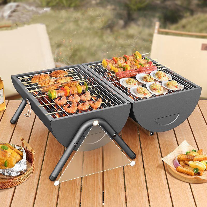 Outdoor portable double-sided barbecue stove camping home charcoal barbecue pre meat barbecue rack - V.I.P Digital Presence