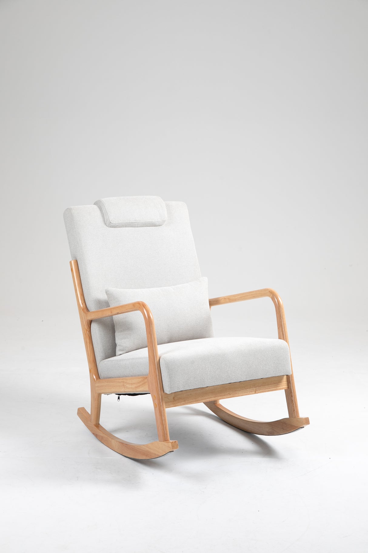 Rocking Chair Upholstered Fabric Rocking Armchair Indoor with High Backrest Glider Chairs and Lumbar Pillow for Living Room - V.I.P Digital Presence