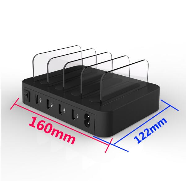 Cargador rápido de escritorio con 4 puertos USB de 24 W y estación de carga USB multipuerto
