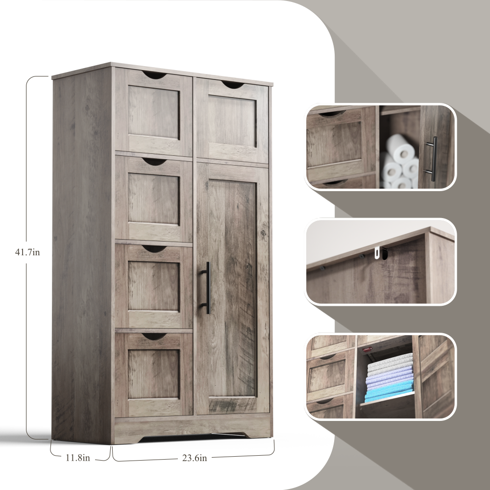 Bathroom Storage Cabinet with Storage 5 Drawers and 1 Door, Entryway Cabinet with Adjustable Shelf Grey - V.I.P Digital Presence