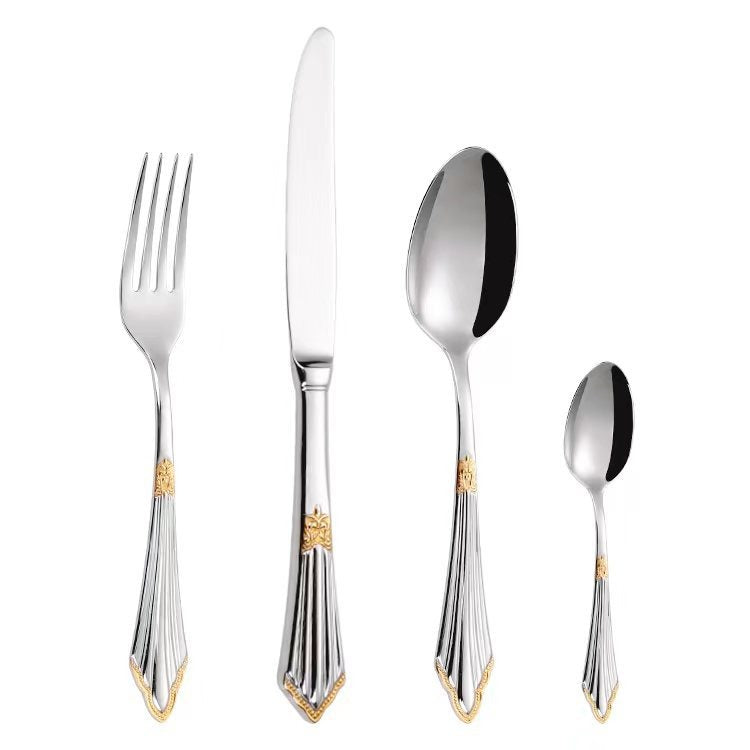 304 stainless steel knife, fork, spoon, hotel Western tableware, steak knife, fork, dessert spoon, fork, 4 piece set - V.I.P Digital Presence
