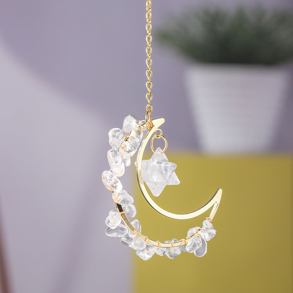 Natural crystal broken stone moon pendant Melkaba DIY woven wind chime pendant decoration crystal ornament gift - V.I.P Digital Presence