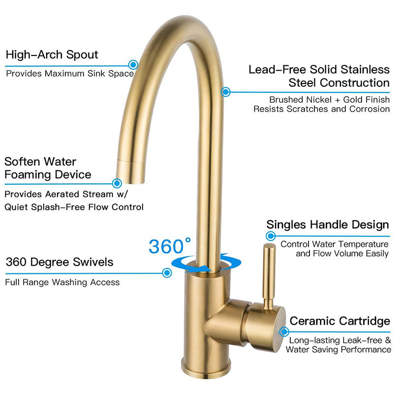 Stainless steel golden kitchen faucet, brushed gold face basin, washbasin, basin, mixed kitchen hot and cold Faucet - V.I.P Digital Presence