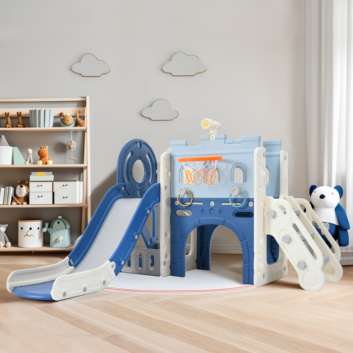 9-1 Toddler Slide Set,Kids Slide for Toddlers Ages 1+, Basketball Hoop, Tunnel and Storage Space, Pirate Ship Themed Slide - V.I.P Digital Presence