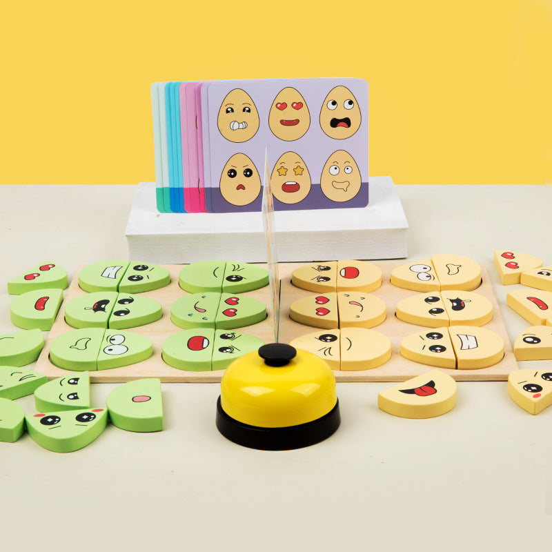 Wooden children's early education fun expression egg matching game, battle training interactive puzzle toy