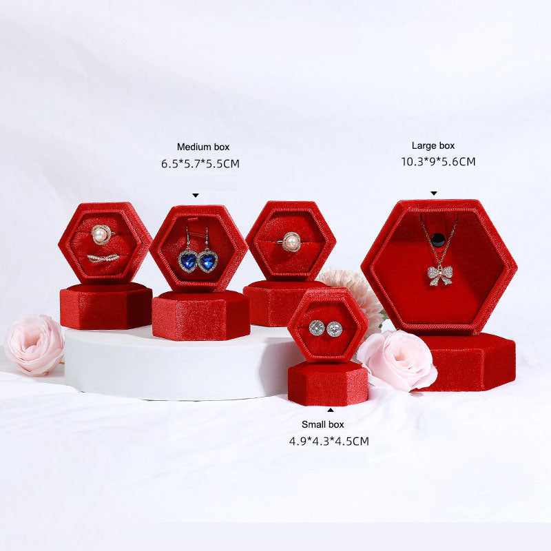 Hexagonal jewelry box, high-end Korean velvet ring earring box, jewelry box, jewelry packaging box - V.I.P Digital Presence