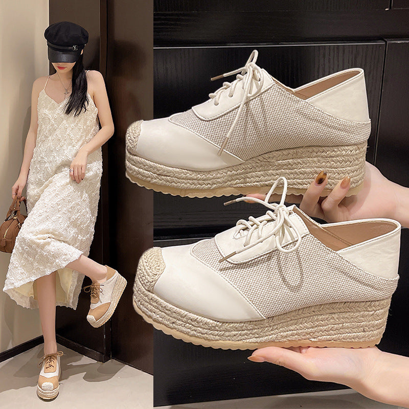 Fisherman's shoes woven grass slope heel women's shoes waterproof front strap high-heeled slope heel fisherman's casual shoes - V.I.P Digital Presence