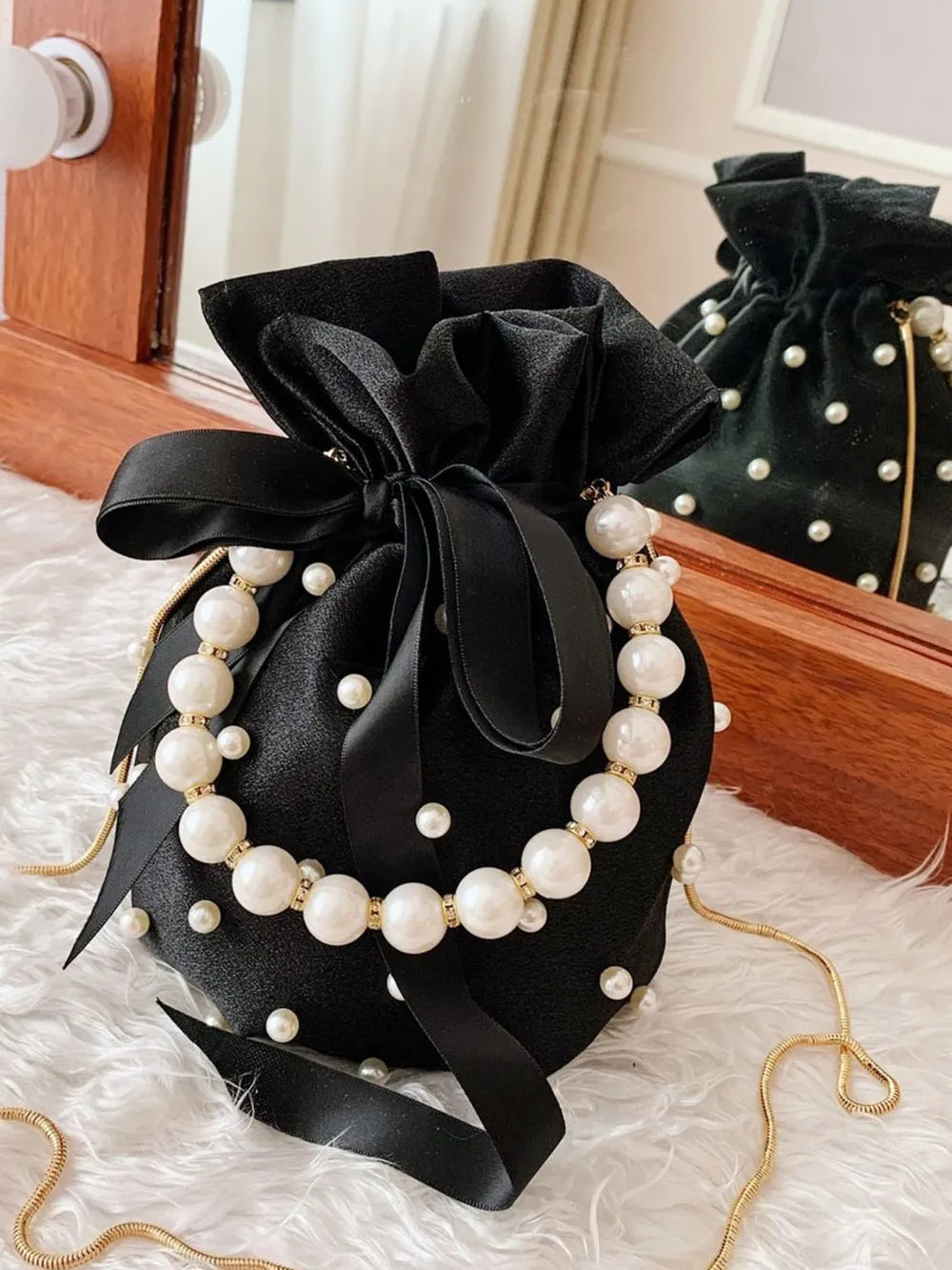 Pearl Detail Solid Color Bucket Bag - V.I.P Digital Presence