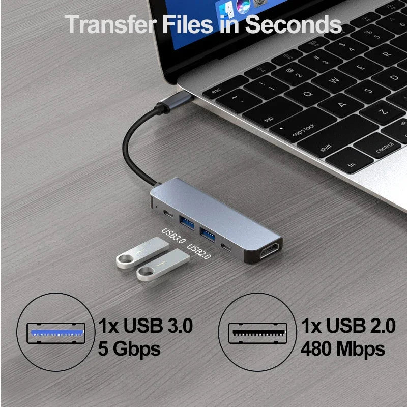 5-in-1 Type-C to HDMI Adapter USB C HUB 4K30Hz PD100W Docking Station USB-C 3.1 Splitter for MacBook iPad Pro Huawei USB 3.0 HUB - V.I.P Digital Presence