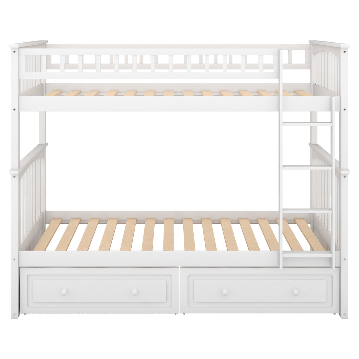 Twin over Twin Bunk Bed with Drawers Convertible Beds White