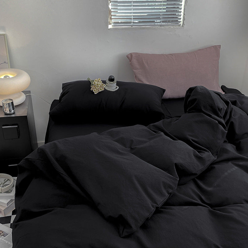 Juego de ropa de cama de algodón lavado teñido de algodón puro de clase A, sábana plana, funda de edredón, sábana ajustable, funda de edredón, juego de tres piezas a rayas