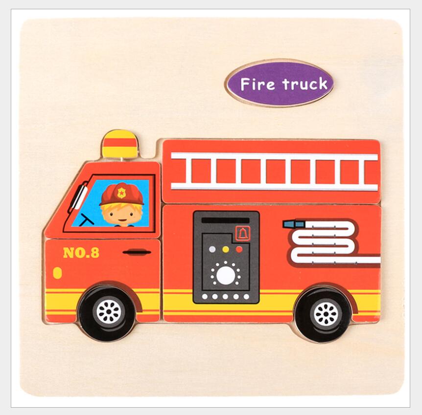 Rompecabezas 3D de madera para niños, juguete educativo de aprendizaje temprano con dibujos de animales, vehículo, rompecabezas de madera, #L505