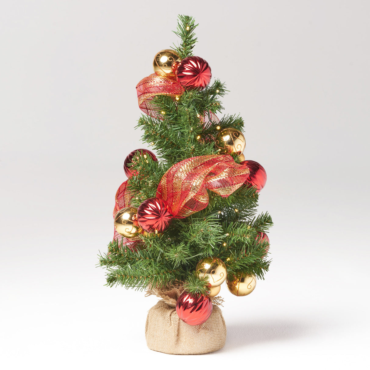 2'RED/GOLD DECORATION BURLAP TREE WITH 50 WARM WHITE LED LIGHTS-BATTERY OPERATED - V.I.P Digital Presence