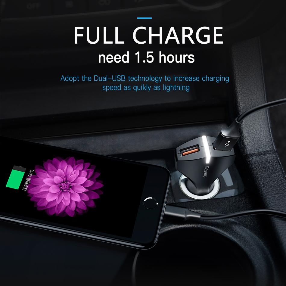 Baseus Charge 3.0 Car Charger 5V3A Dual USB Port QC3.0 Quick Charger Mobile Phone Fast Charging Charger 2 USB Car-Charger - V.I.P Digital Presence