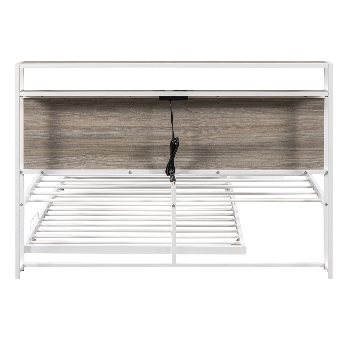 Full Size Metal Platform Bed Frame with Trundle, USB Ports and Slat Support No Box Spring Needed White - V.I.P Digital Presence