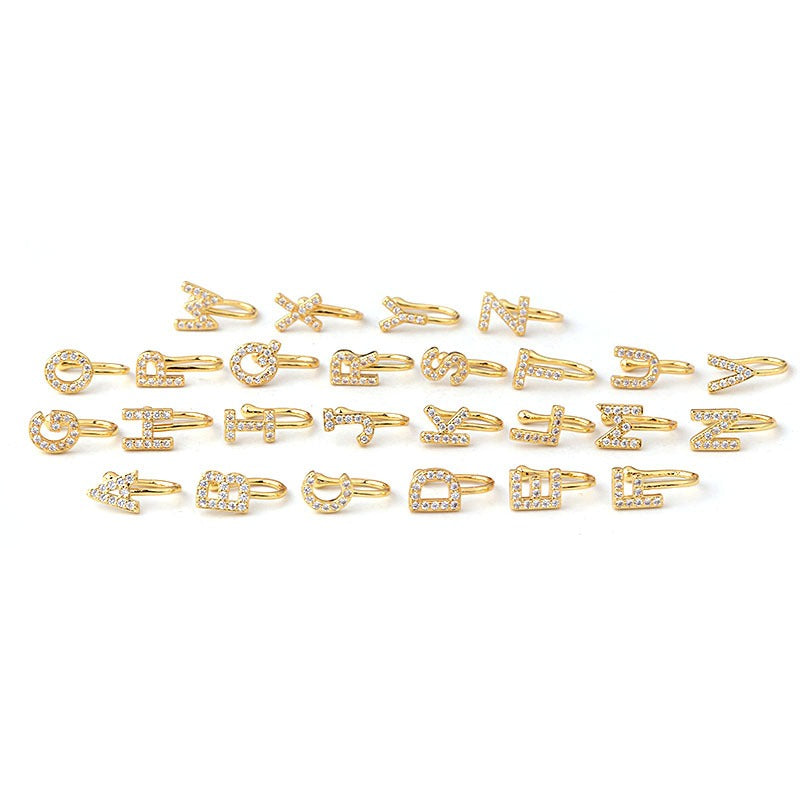 26 English letters micro inlaid zircon nose clip fake nose ring without hole puncture nose ornament - V.I.P Digital Presence