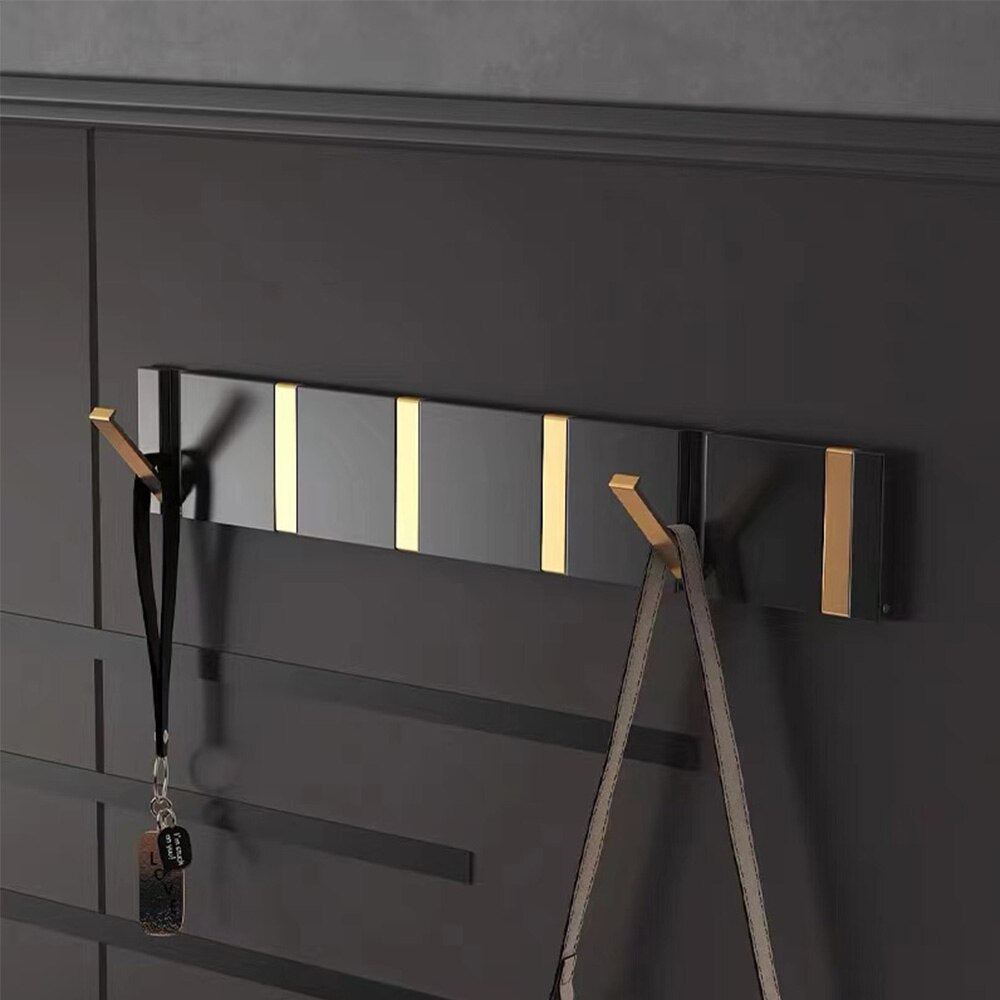 Folding Towel Hanger 2ways Installation Wall Hooks Coat Clothes Holder for Bathroom Kitchen Bedroom Hallway, Black Gold - V.I.P Digital Presence