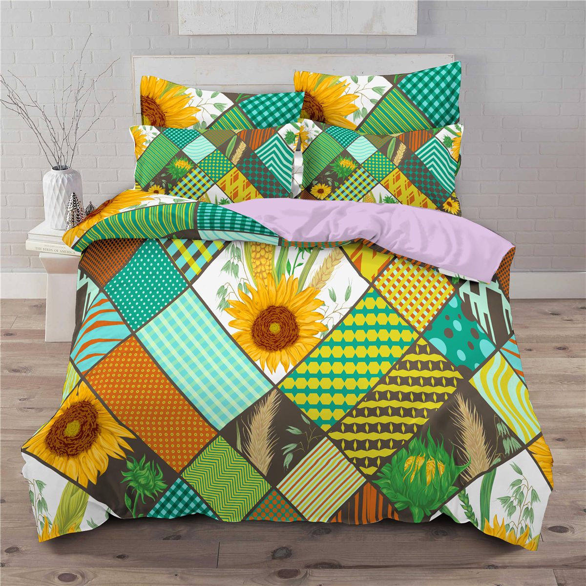 Juego de cama de 3 piezas con estampado de girasoles, edredón con impresión digital 3D.