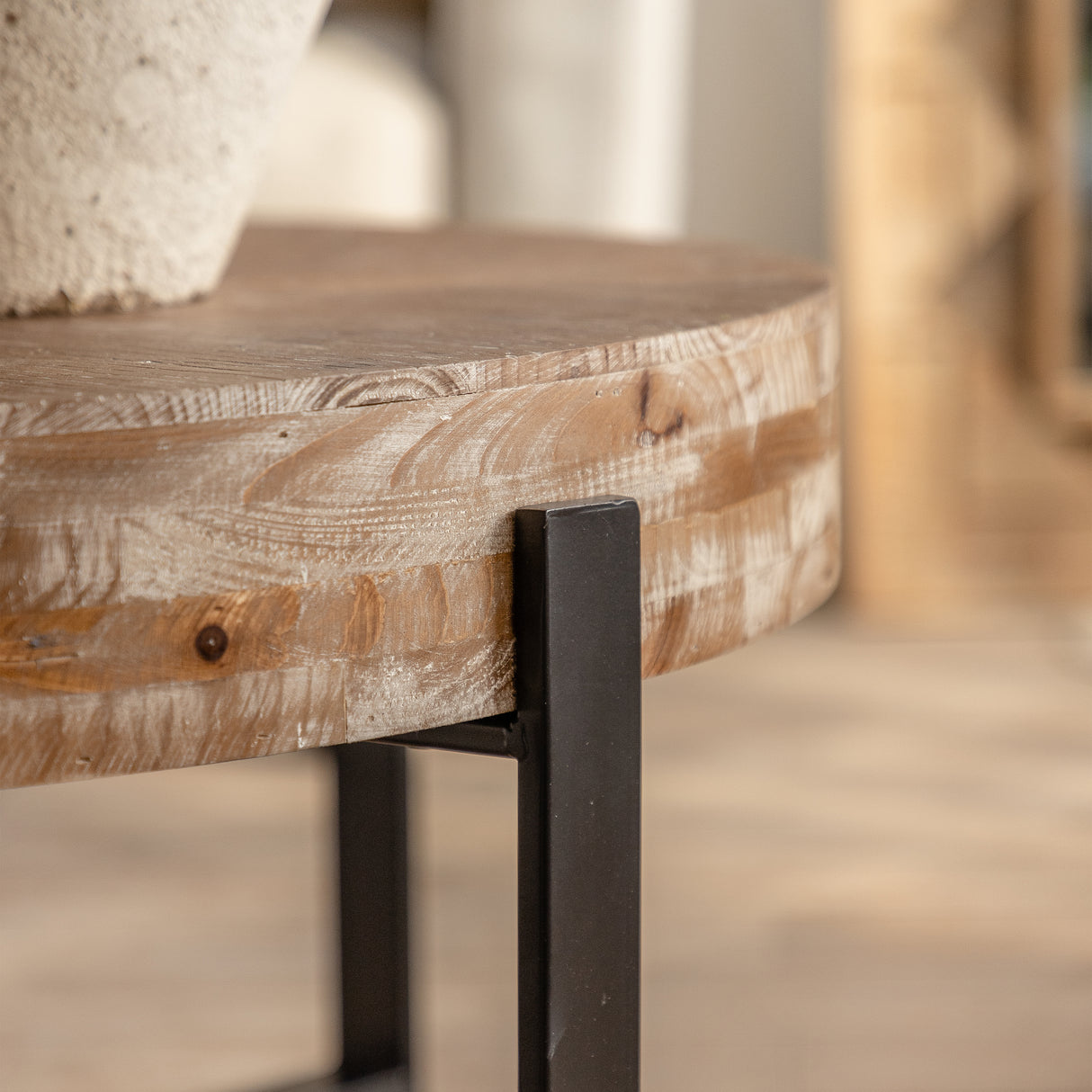 31.29"Modern Retro Splicing Round Coffee Table Fir Wood Table Top with Cross Legs Metal Base(Same SKU:W757123560)