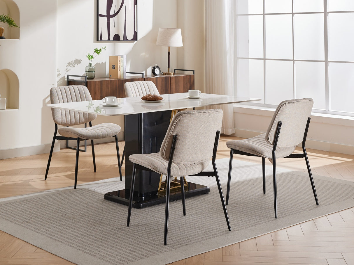 2-piece retro linen chair set with curved wooden backrest, cushioned seat, adjustable metal legs, (Beige Linen) - V.I.P Digital Presence