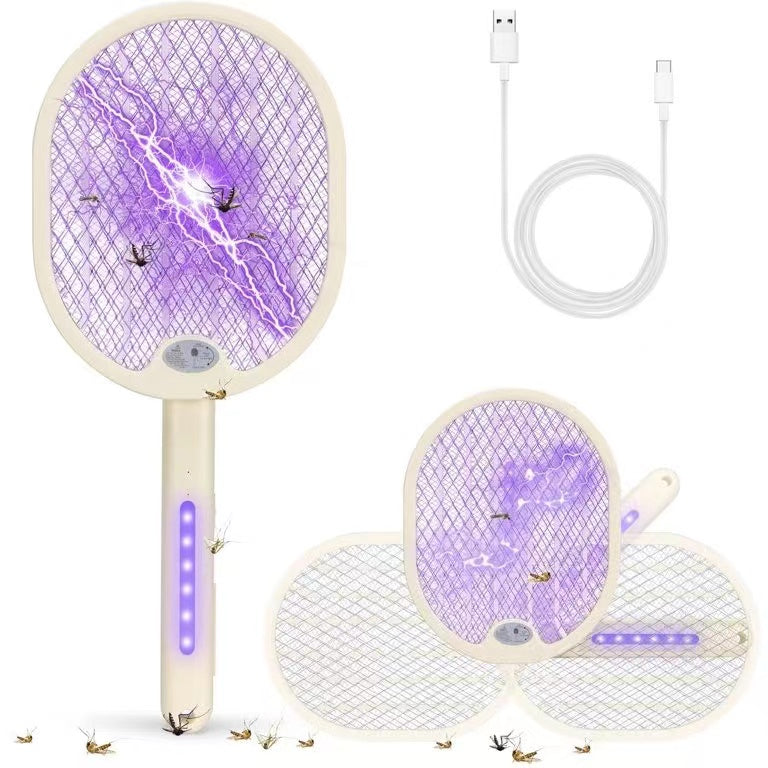 Foldable Electric Fly Swatter - Bug Zapper - Rechargeable Fly Zapper Racket Rotatable Handle Design with 3-Layer Safety Mesh - V.I.P Digital Presence