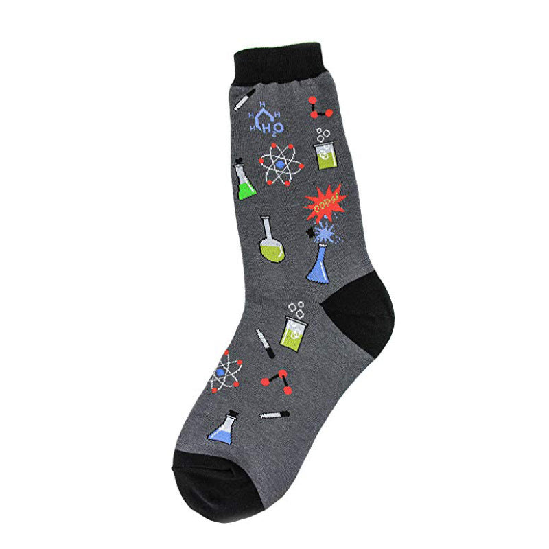 Education Themed Science Chemistry Printed Female Mid Tube Casual Grey Socks - V.I.P Digital Presence