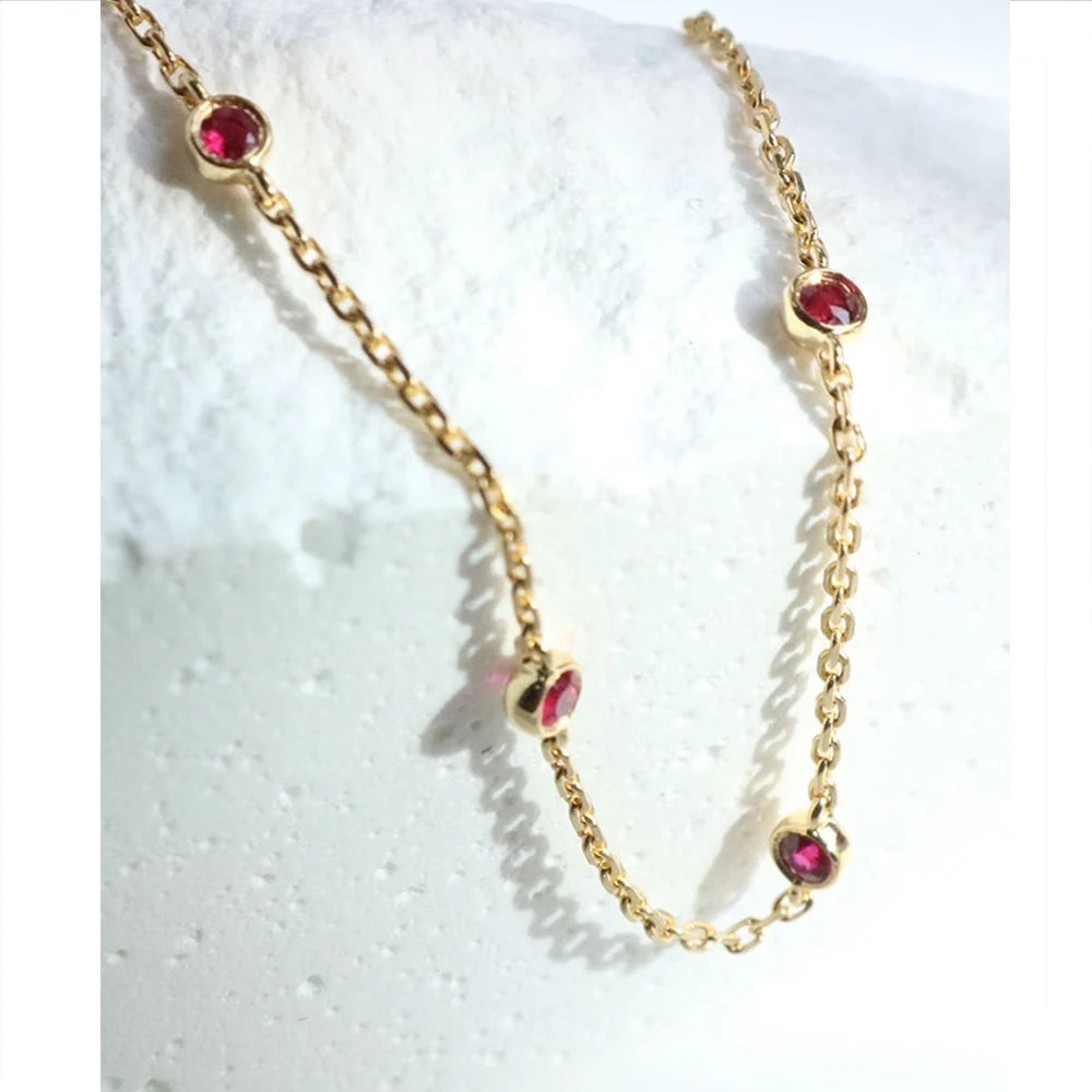 925 Sterling Silver Four Round Mini Ruby Zircon Bracelet for Women Fashion Niche Light Luxury Exquisite Chain Bracelet - V.I.P Digital Presence