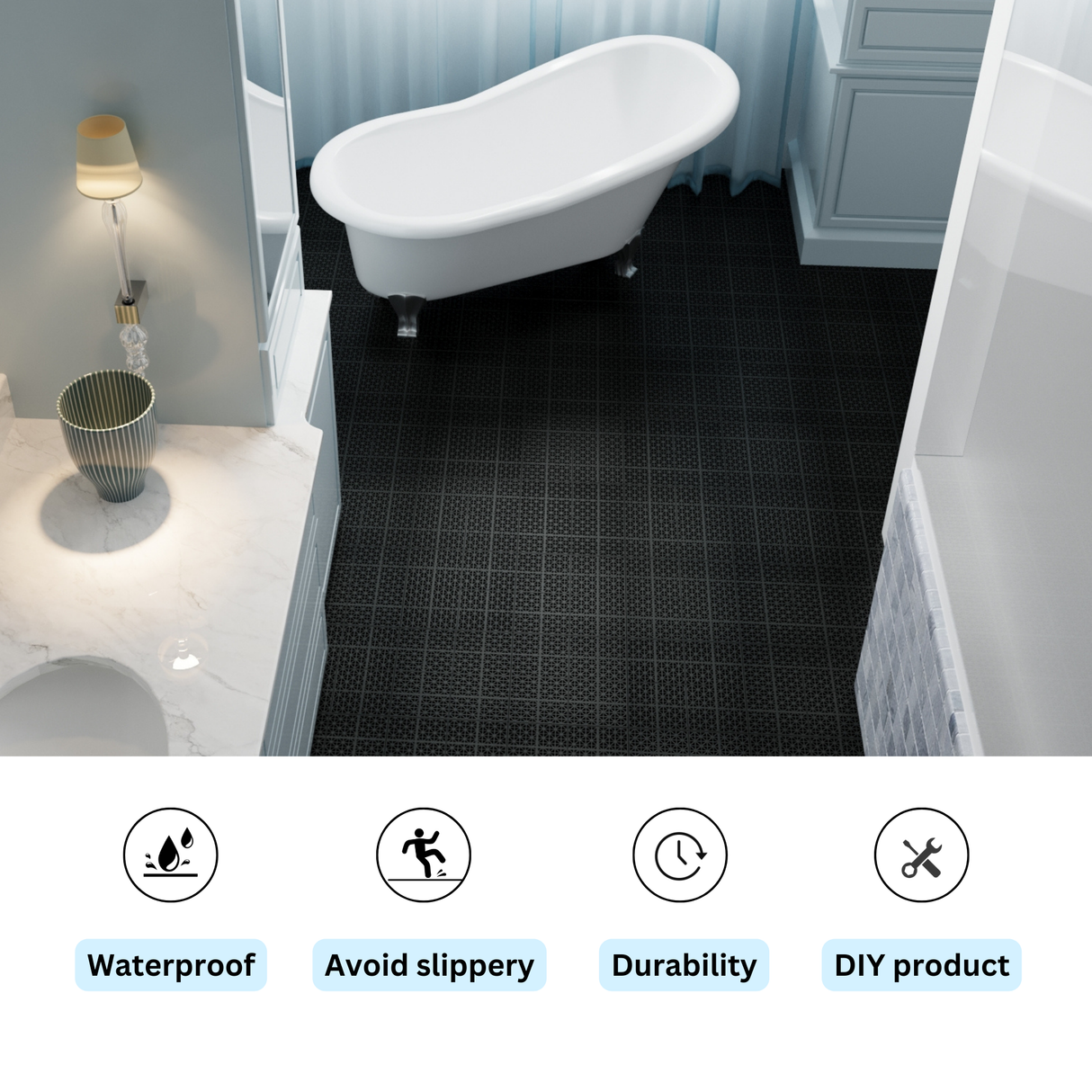 12 x 12 inch black interlocking deck tiles, plastic waterproof, weighing up to 6613 pounds, with a rose pattern pack of 12 - V.I.P Digital Presence