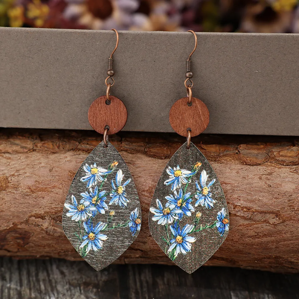 Flower Geometrical Shape Wooden Earrings - V.I.P Digital Presence
