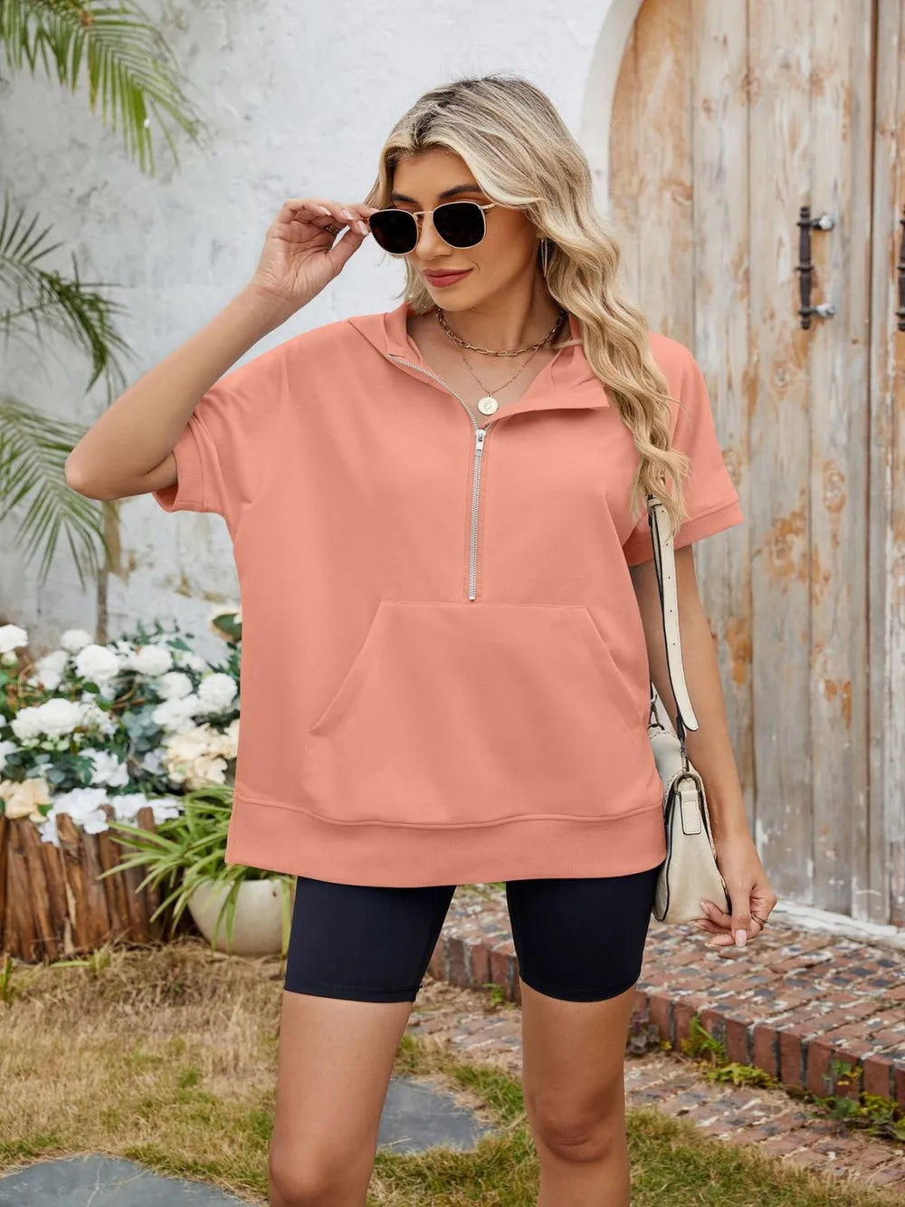 Half Zip Short Sleeve Hooded Top - V.I.P Digital Presence