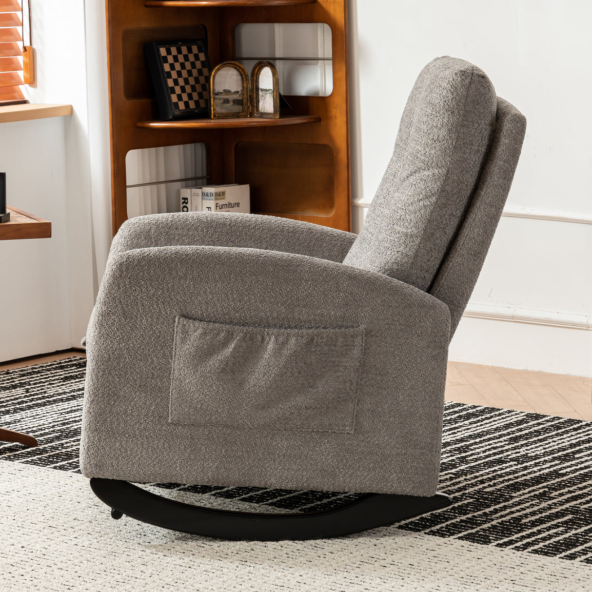 Accent Rocking Chair with Footrest High Back Rubber Wood Rocking Legs Bedroom Living Space - V.I.P Digital Presence