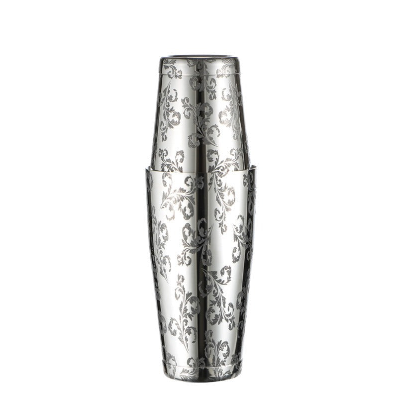 304 stainless steel etched pattern bright light Boston bartender bar two section bartender - V.I.P Digital Presence