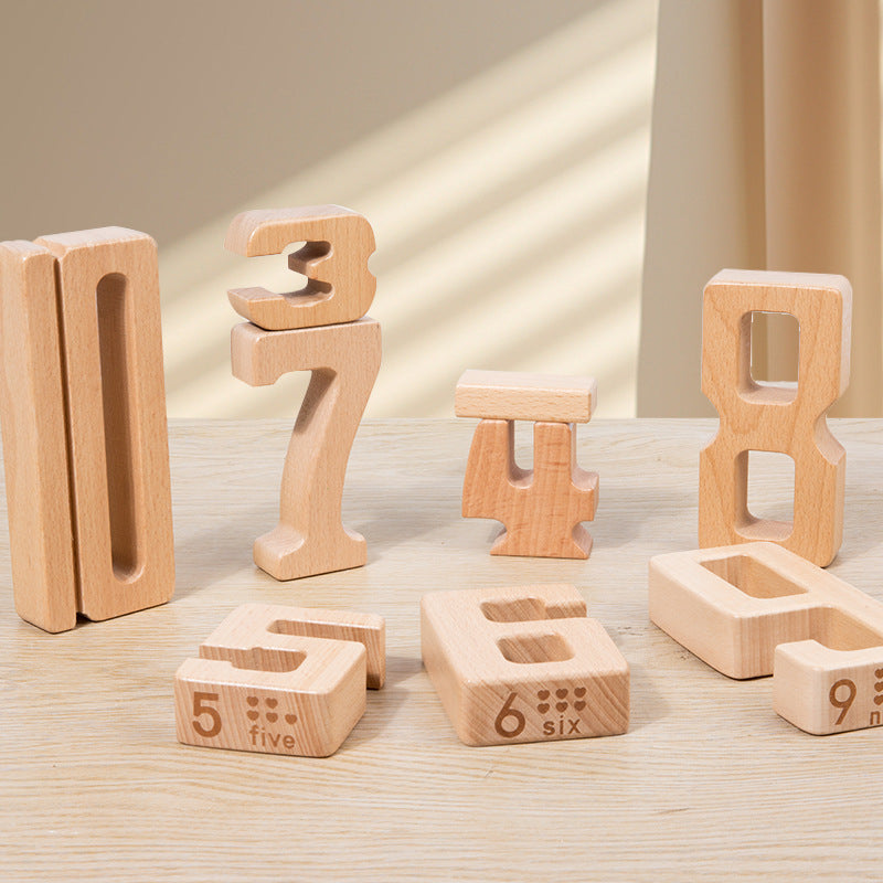 Children's Montessori early education teaching aids, large particle beech wood digital building blocks, kindergarten enlightenment assembly, stacking and height toys - V.I.P Digital Presence
