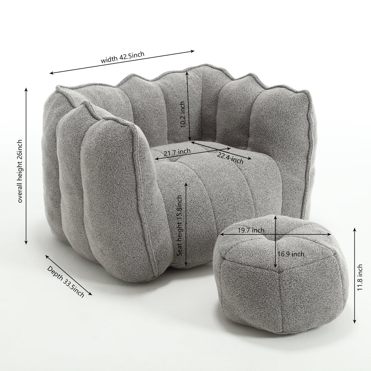 Soft Bean Bag Chair with High Resilient Foam(Chips)for living room and bedroom,Comfortable Square Lazy Sofa with Footstool - V.I.P Digital Presence