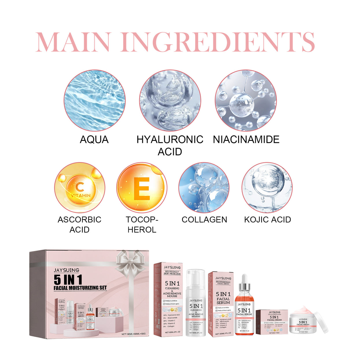 Set de crema hidratante facial 5 en 1: hidratación profunda, blanqueamiento, aclarado y reafirmación de la piel.