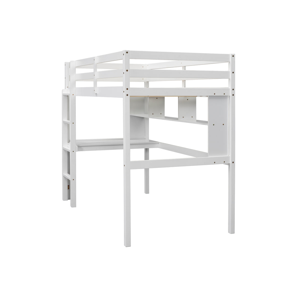 Twin Loft Bed with built-in desk and bookcase of three compartments, Guardrails and Ladder,White - V.I.P Digital Presence