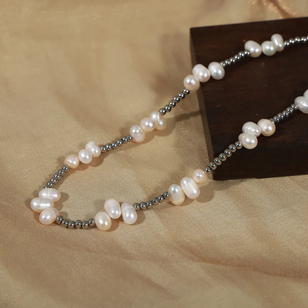 Freshwater Pearl Titanium Steel Bead Necklace - V.I.P Digital Presence