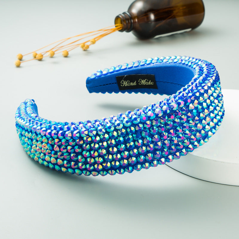 Ins Super Flash Full Drill 4.5cm Wide Brimmed Headdress Thickened Sponge Solid Color Headband Ladies Press Release Art Headband - V.I.P Digital Presence