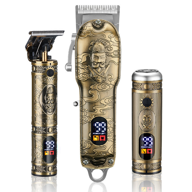 New 3 In 1 Full Metal Oil Clippers Digital Display Electric Hair Clipper Engraving Clippers Nose Hair Clipper Set - V.I.P Digital Presence