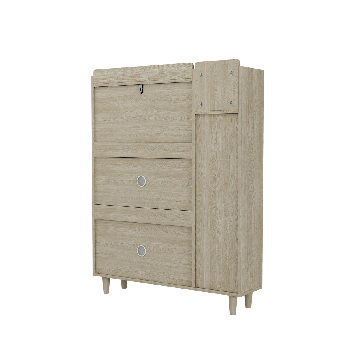 Natural Bohemian style shoe cabinet with 3 rattan flip drawers, 3 square shelves, and 1 storage drawer, Natural - V.I.P Digital Presence