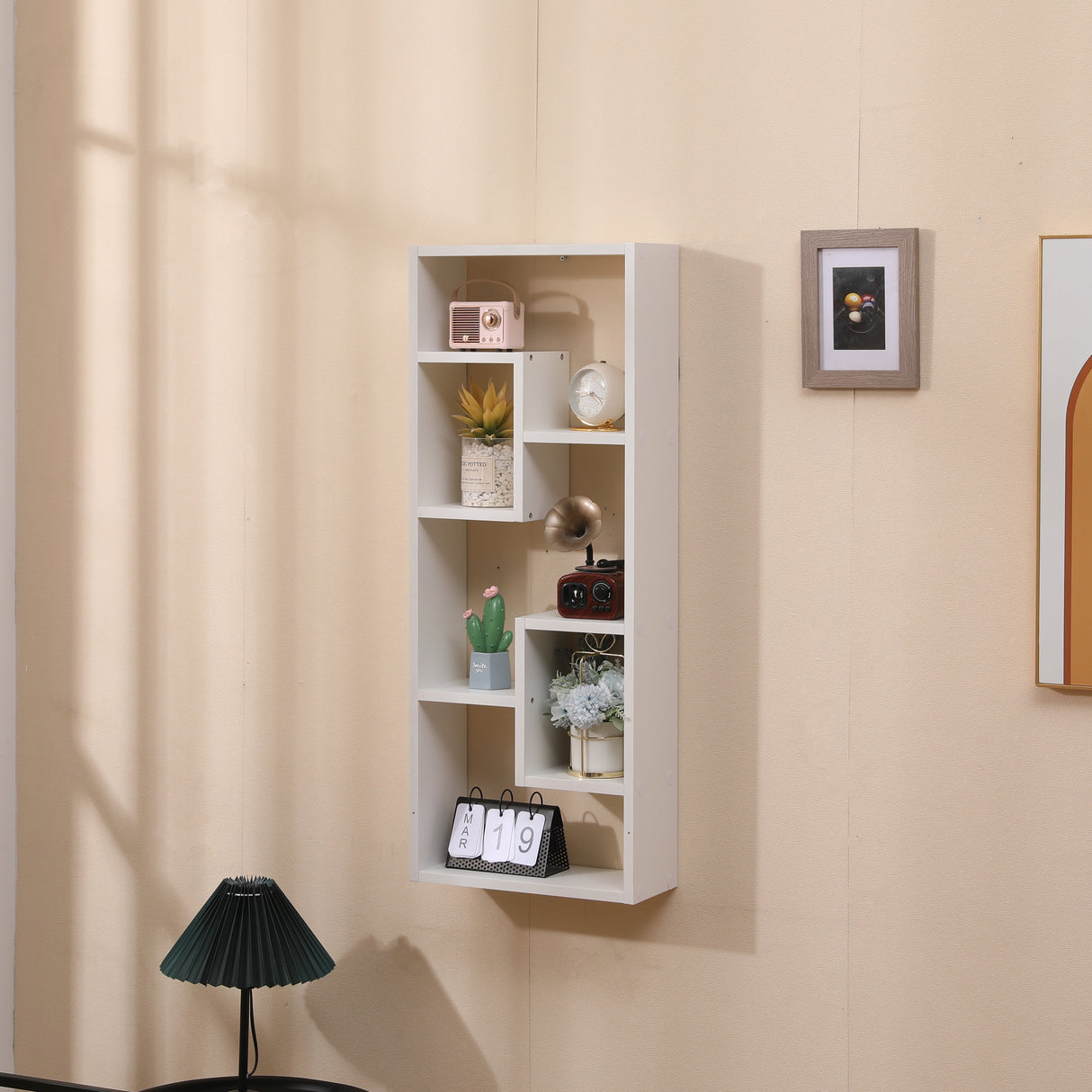 Bookshelf, Freestanding Wood Open Bookcase with 5 Cubes, with 2 keyhole hangers, Home Office Décor Rectangular Storage - V.I.P Digital Presence