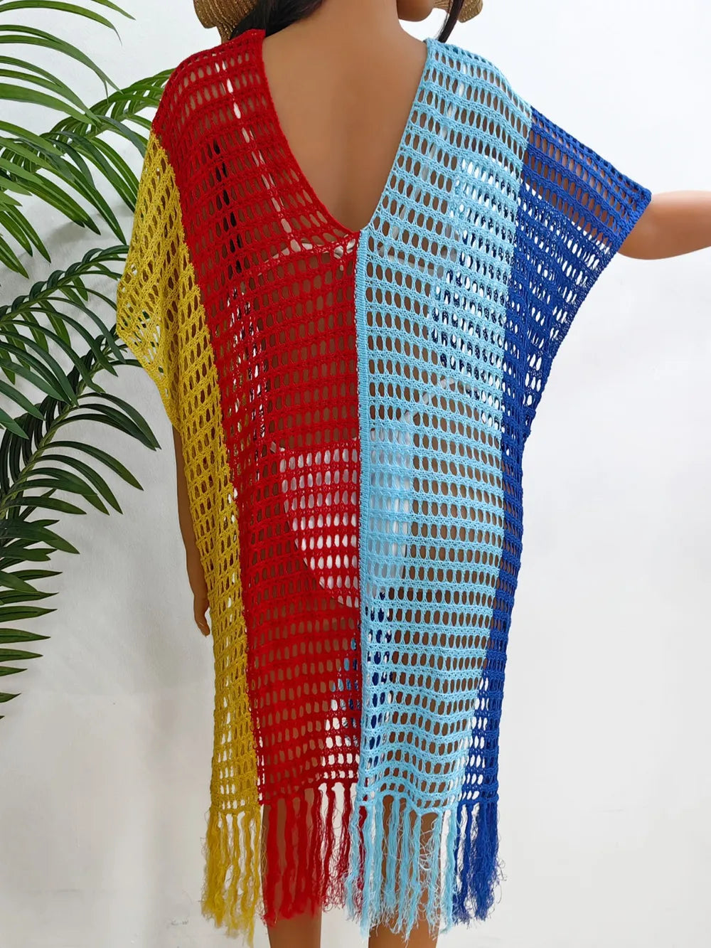 Fringe Color Block Scoop Neck Cover Up - V.I.P Digital Presence