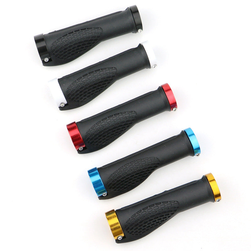 Manillar de bicicleta de montaña de aleación de aluminio con bloqueo bilateral, antideslizante, de goma, con forma de bola de carne y tornillo de banco.