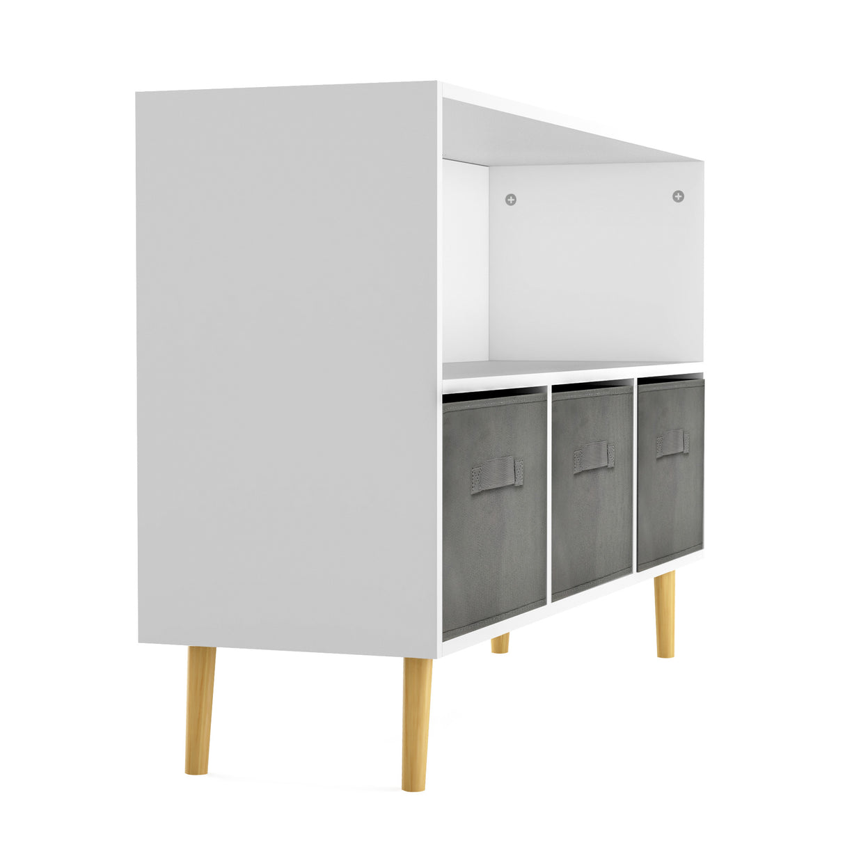 Kids bookcase with Collapsible Fabric Drawers Children's Book Display Toy Storage Cabinet Organizer White/Gray - V.I.P Digital Presence