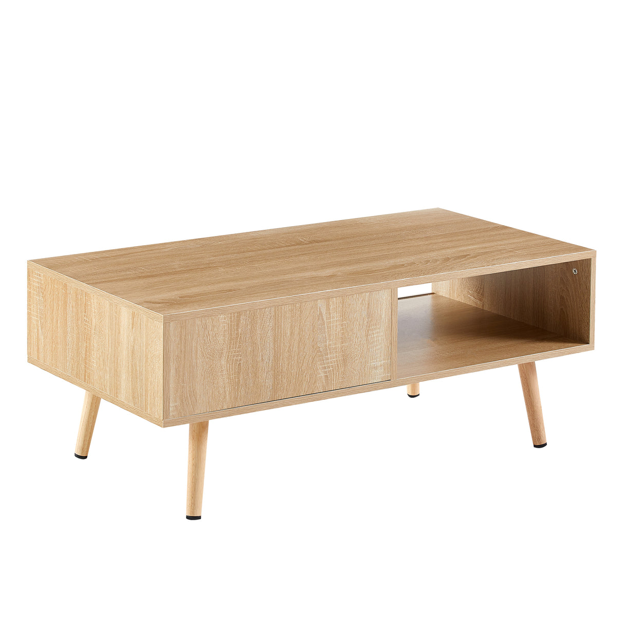 41.34" Rattan Coffee table sliding door for storage solid wood legs Modern table for living room natural - V.I.P Digital Presence